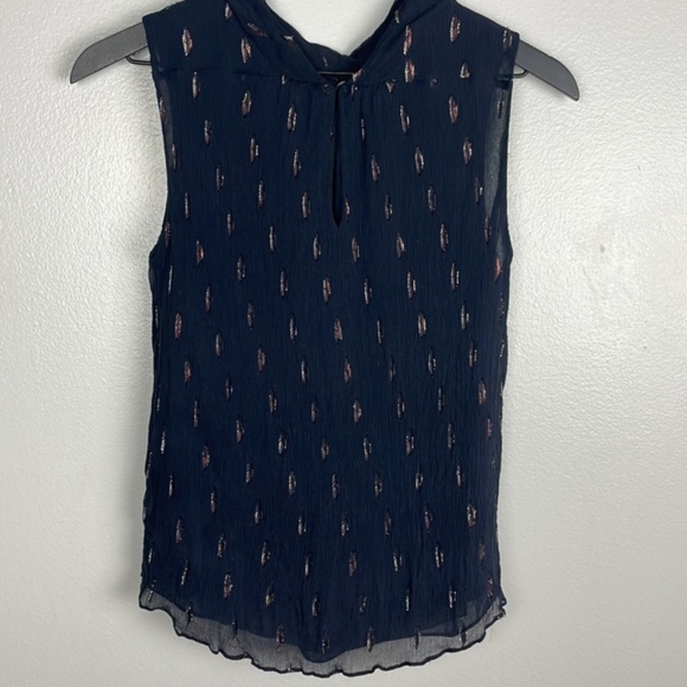 Rebecca Taylor Navy and Metallic Sleeveless Top - Picture 10 of 11